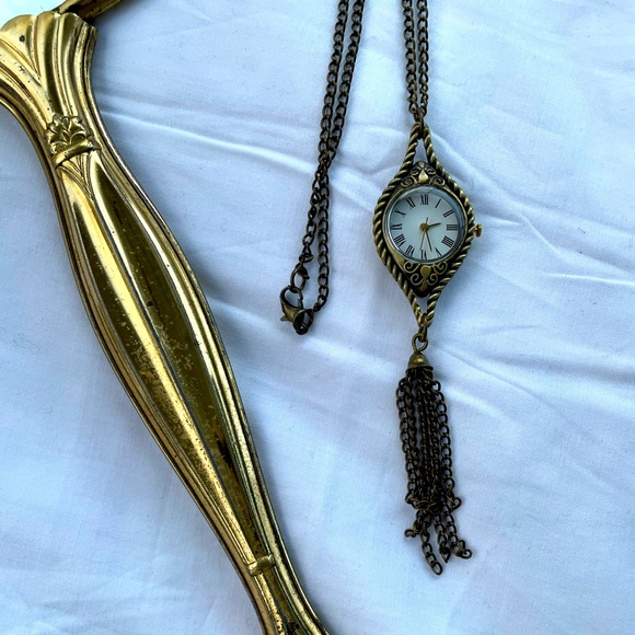 Long Chain Time Piece Clock Golden Necklace